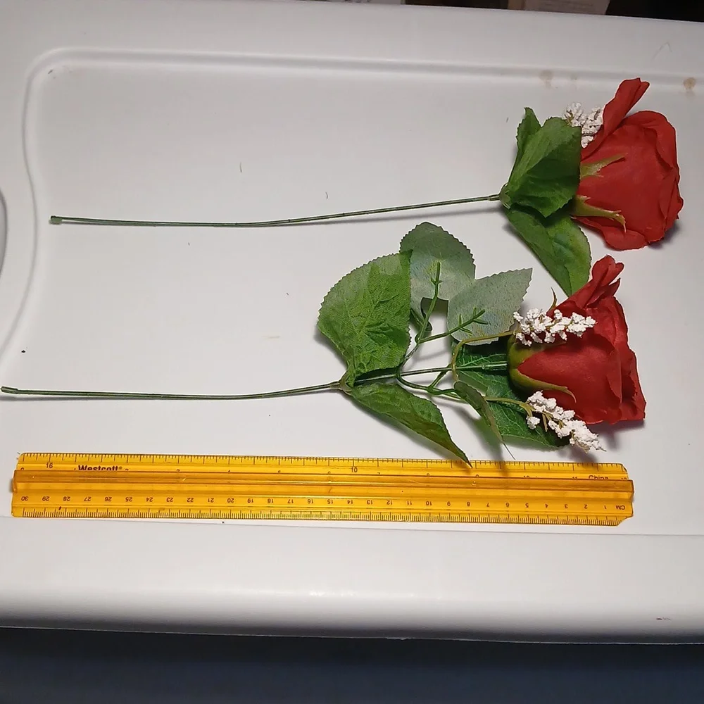 Artificial Large Flower Stems - Red, White, & Blue w/green